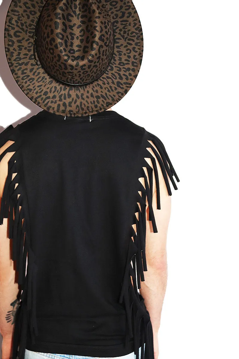 Rocker Vibes Fringe Low Arm Tank- Black