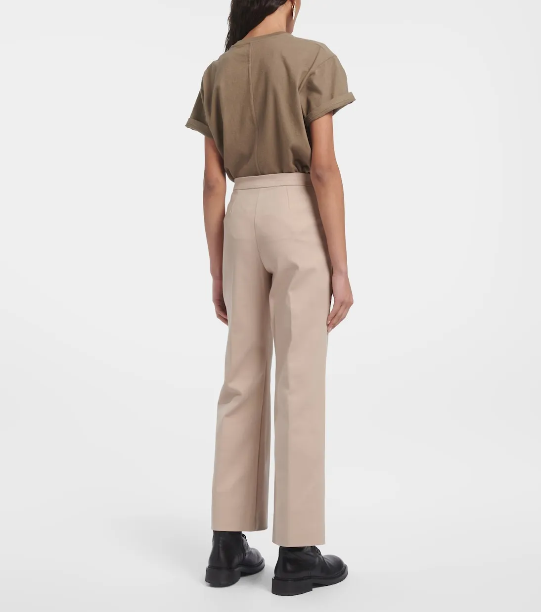 'S Max Mara' cotton blend conico flared trousers, beige