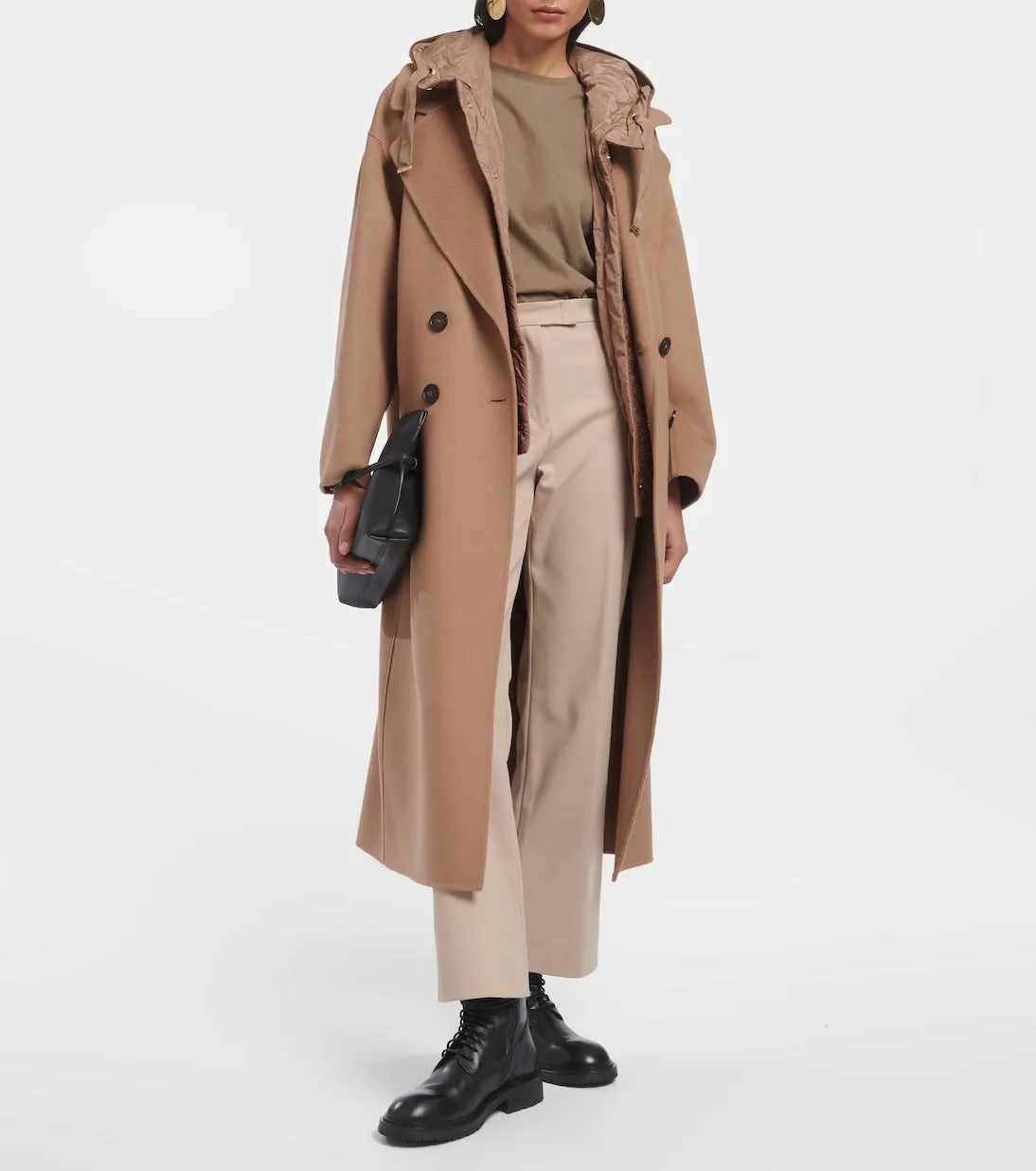 'S Max Mara' cotton blend conico flared trousers, beige