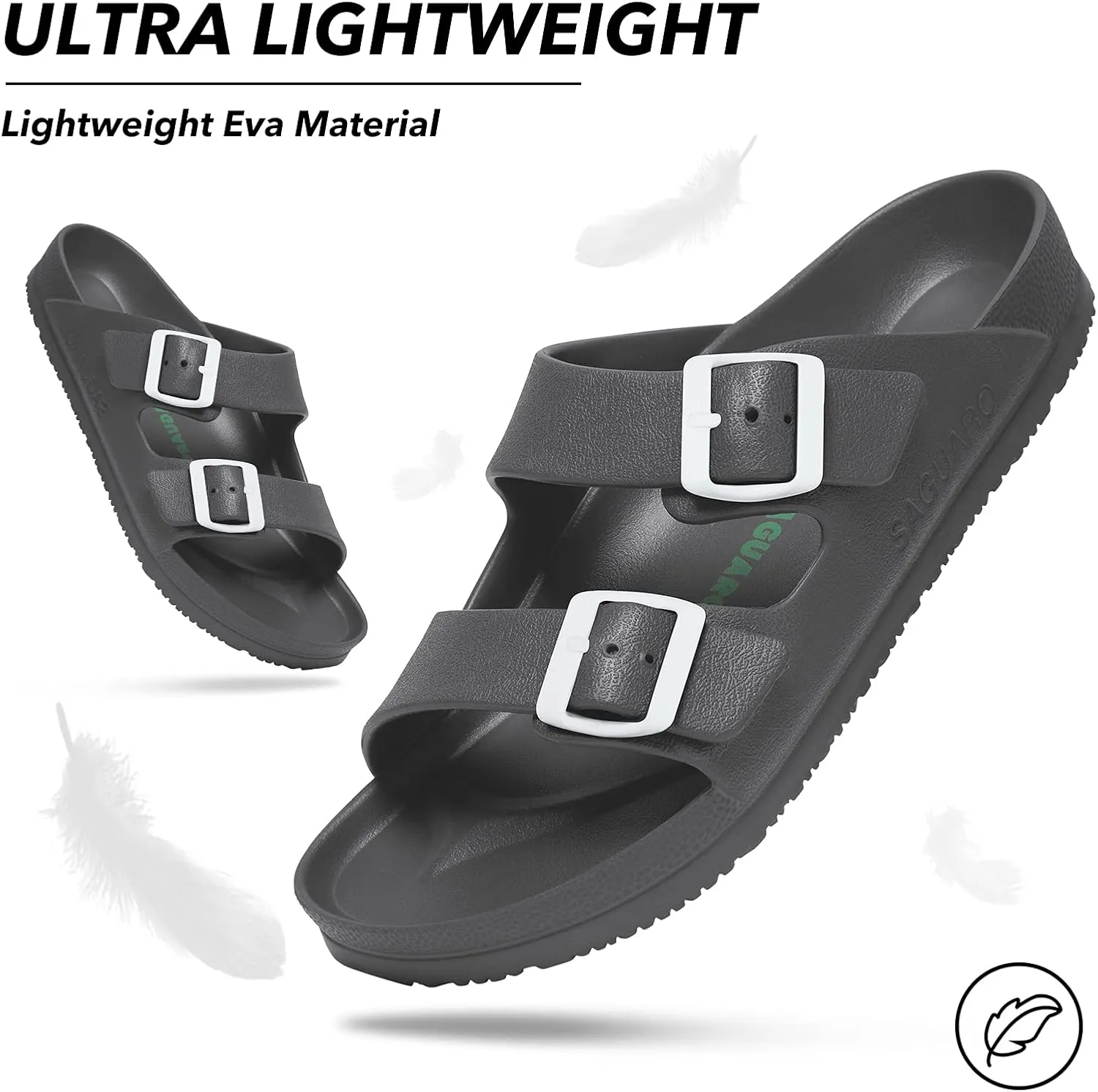 SAGUARO Men's Women's Comfort Double Buckle Sandals Lightweight Adjustable EVA Sandals with Rubble Sole