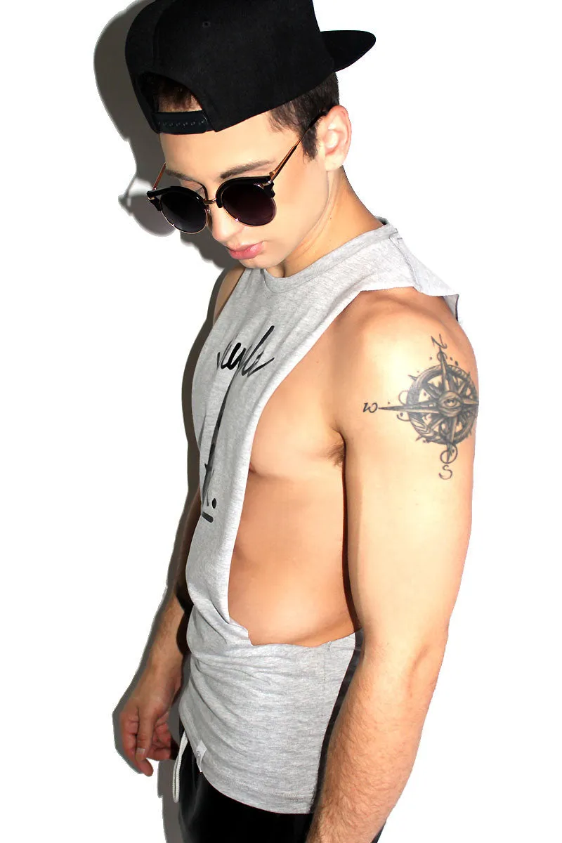 Single As Fuck Low Arm Tank- Grey