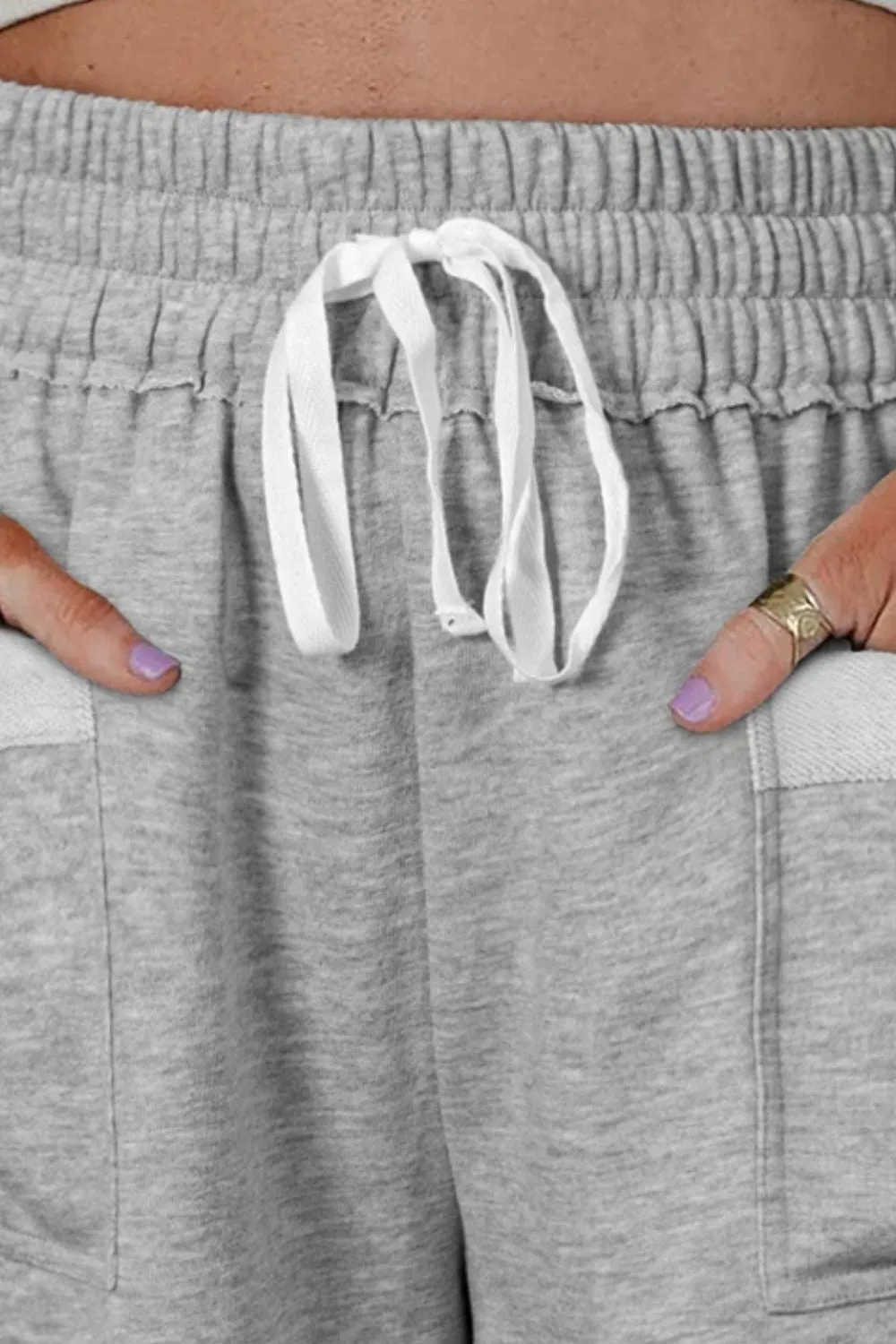 TEEK - Grey Drawstring High Waist Pocketed Shorts