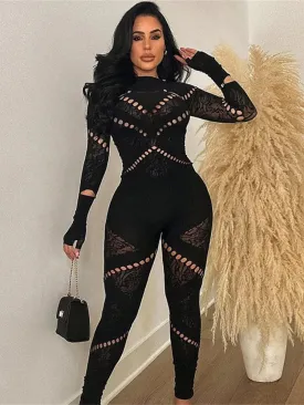 Trendy High Waist Rhinestone Hollow Out Jumpsuit Trendy High Waist Rhinestone Hollow Out Jumpsuit