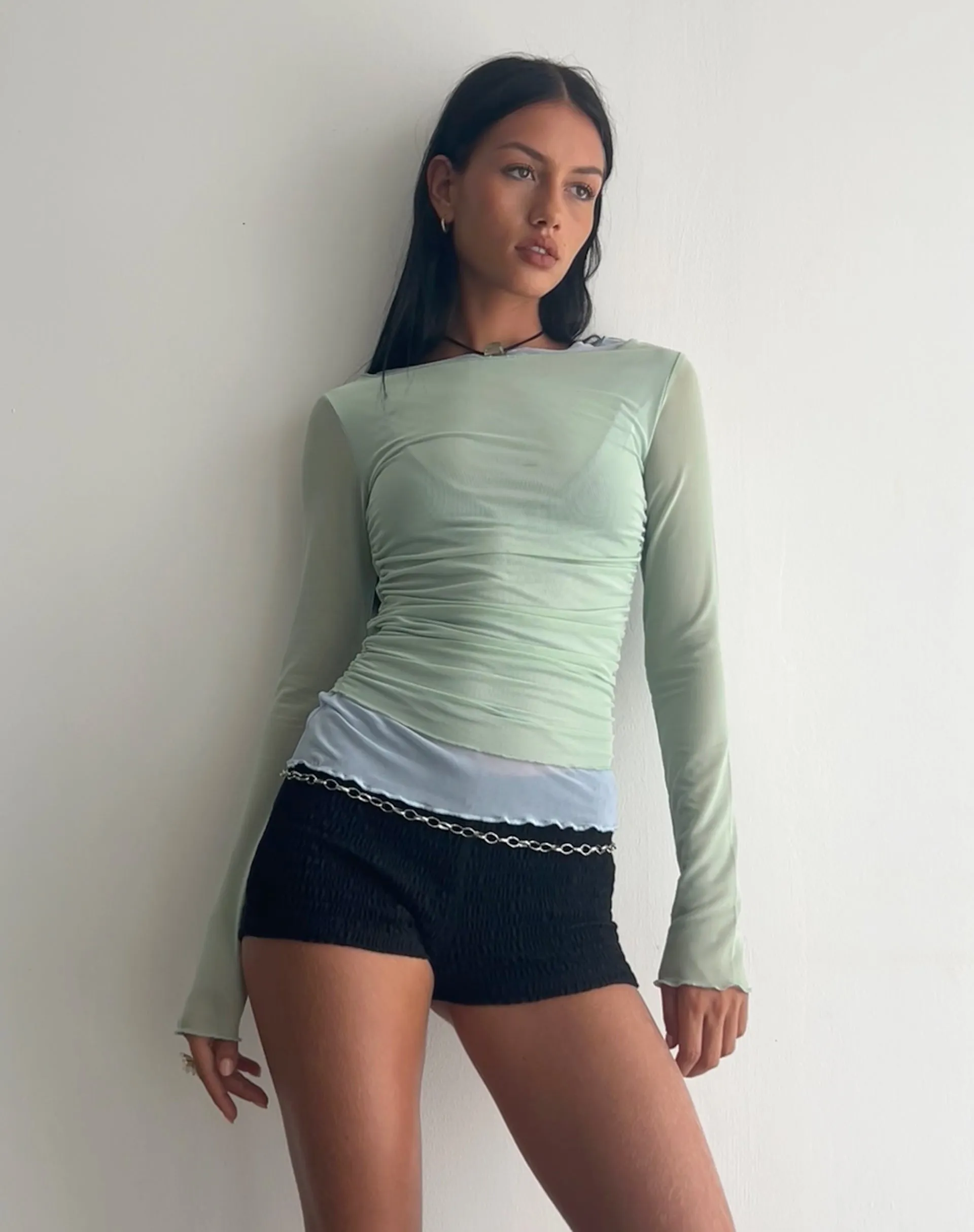 Vrist Long Sleeve Mesh Top in Frost Blue