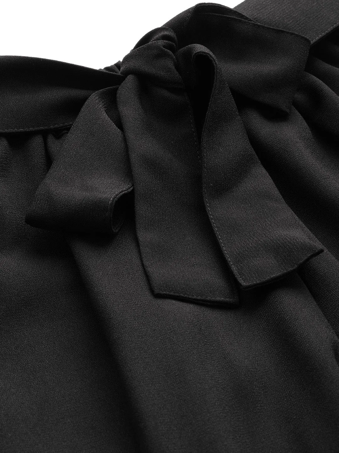 Women Black Side Tape Detail Tapered Pants