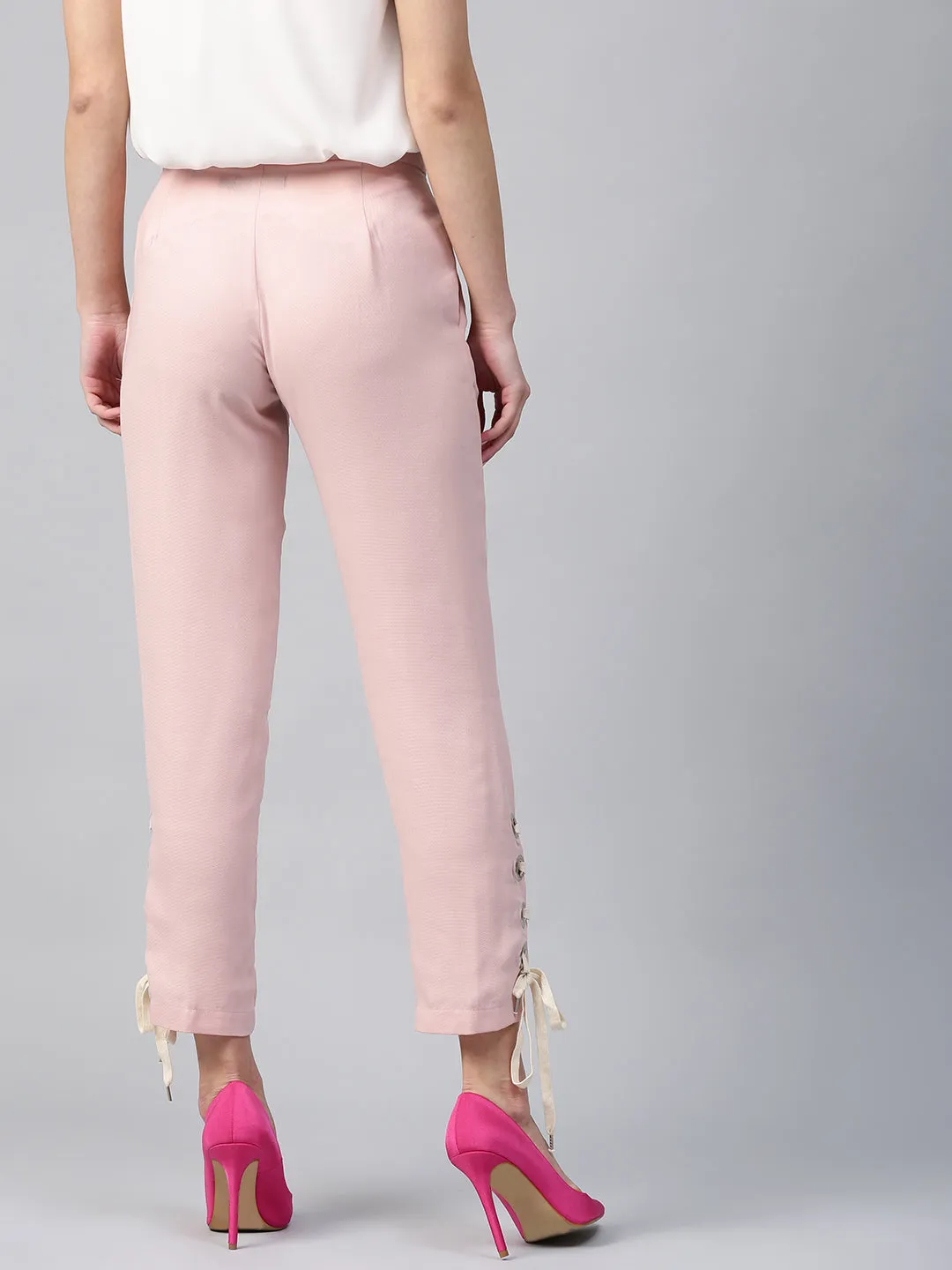 Women Pink Tapered Pants With Eyelets