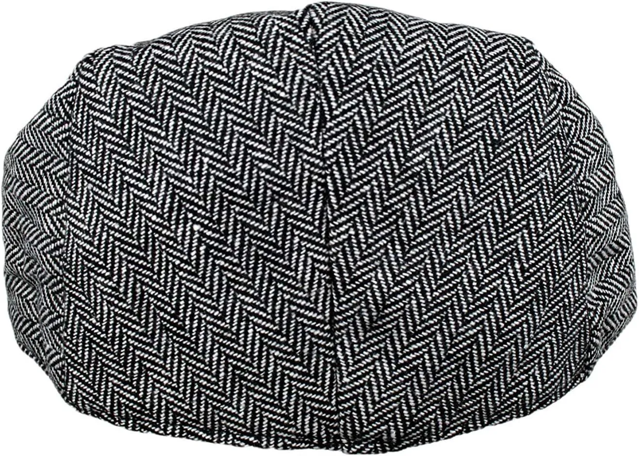 Wonderful Fashion Men's Classic Herringbone Tweed Wool Blend Newsboy Ivy Hat (Large/X-Large, Charcoal)