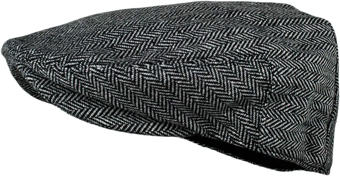 Wonderful Fashion Men's Classic Herringbone Tweed Wool Blend Newsboy Ivy Hat (Large/X-Large, Charcoal)