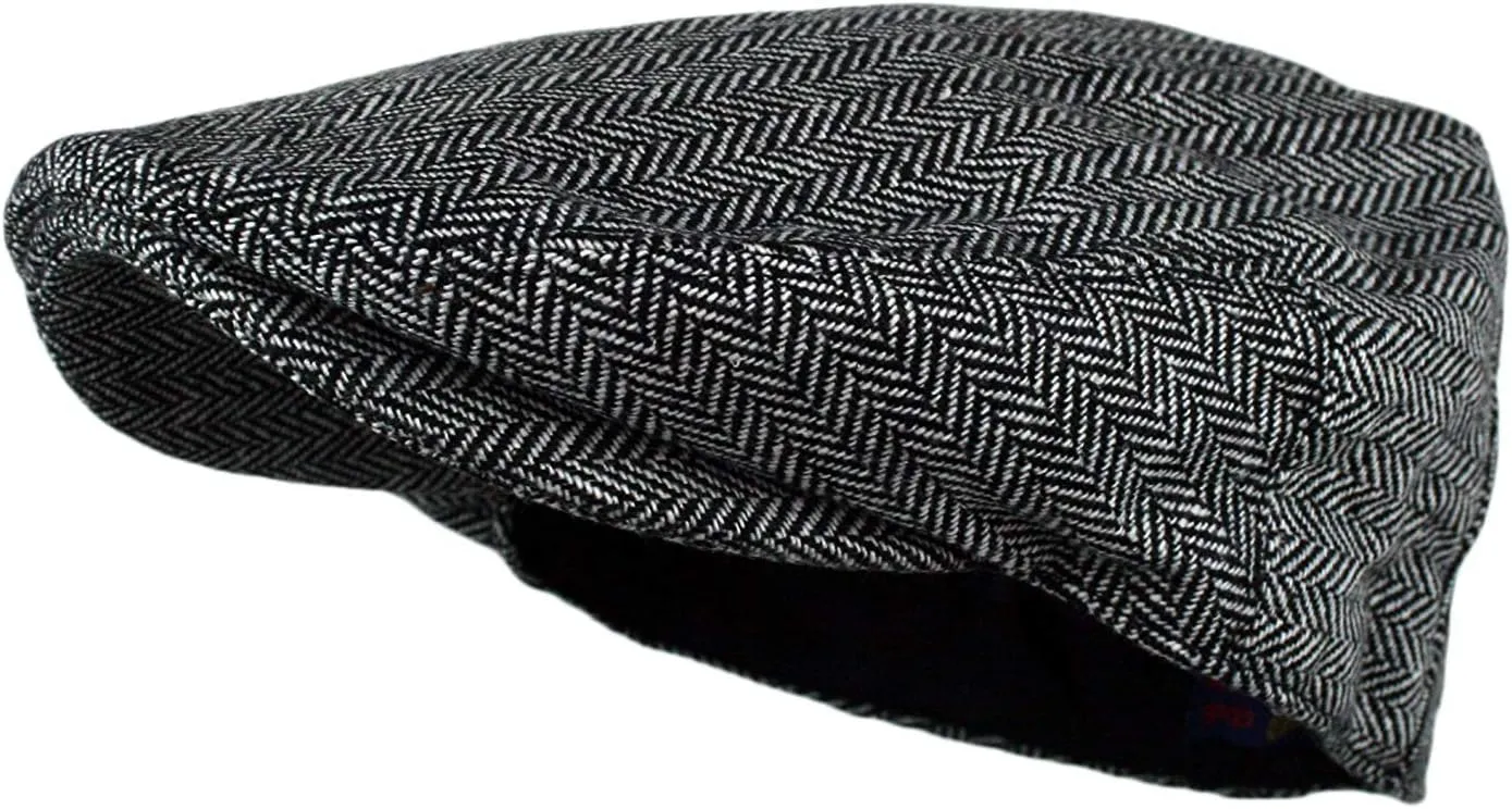 Wonderful Fashion Men's Classic Herringbone Tweed Wool Blend Newsboy Ivy Hat (Large/X-Large, Charcoal)