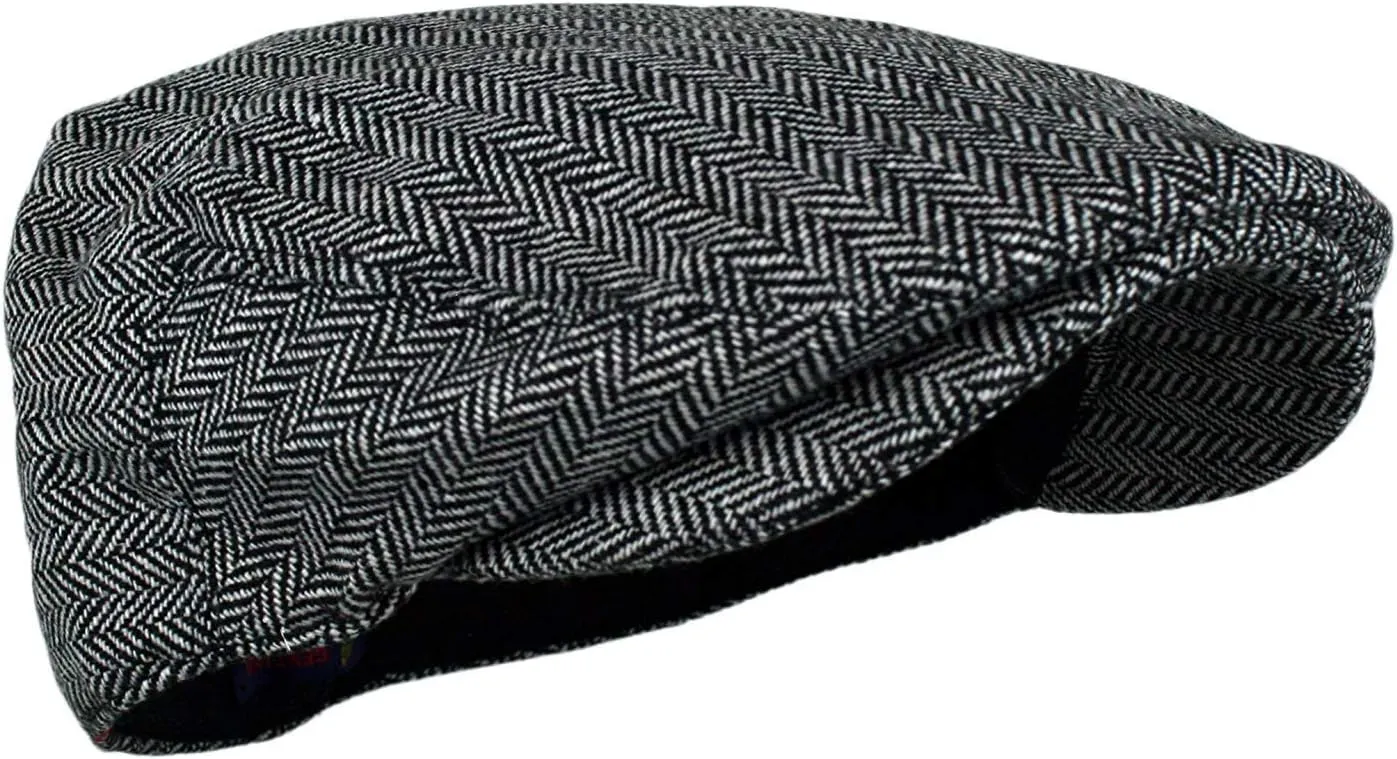 Wonderful Fashion Men's Classic Herringbone Tweed Wool Blend Newsboy Ivy Hat (Large/X-Large, Charcoal)
